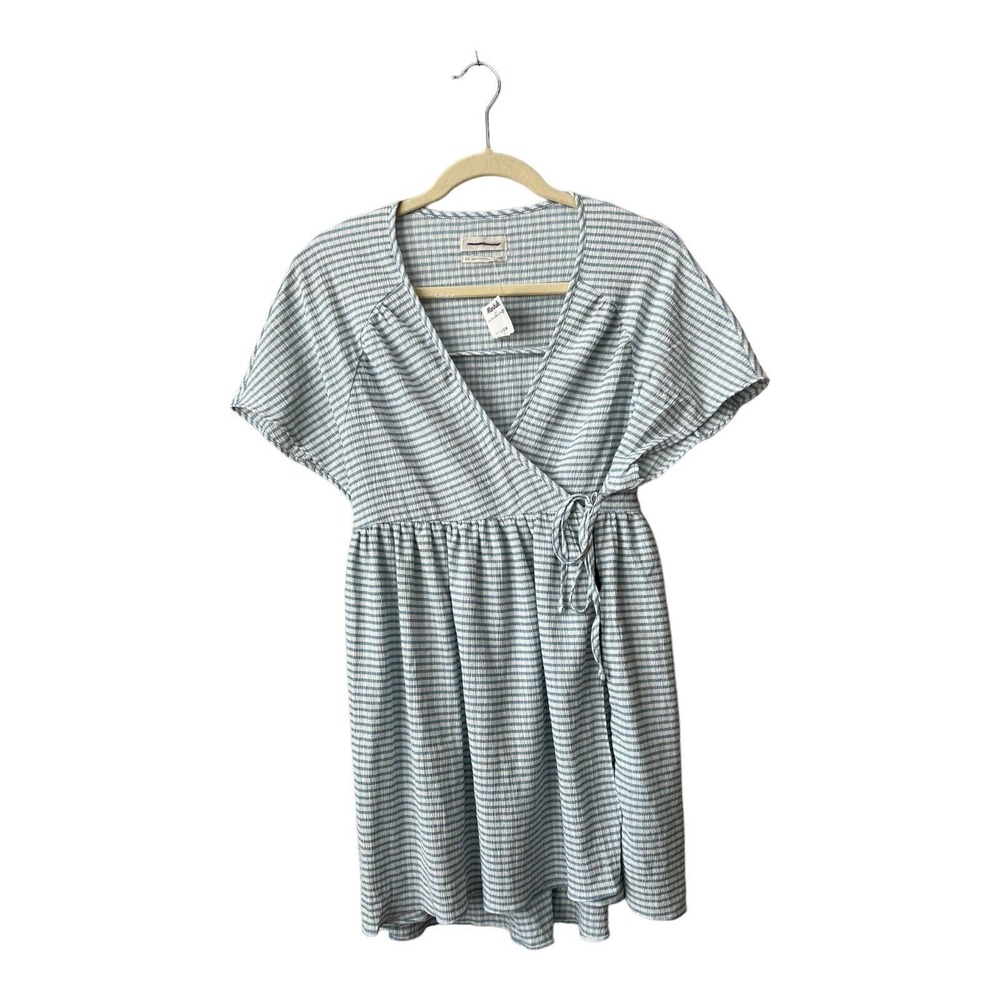 Urban Outfitters Dress Womens Small Alice Mini Wrap Blue White Seersucker Boho